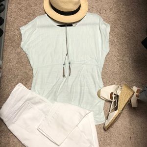 Maternity Mint Stripe Cap Sleeve Tee